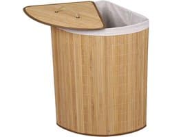 Wasbox Bamboe - Wasmand Hoek - Vuile Was Sorteren - Opvouwbaar Deksel - 57 Liter - Houtkleur