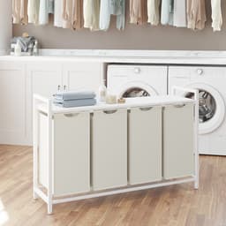 Wasmand – Metalen frame – Rustiek bruin en zwart – 4 vakken met uitneembare zakken en plank — thumbnail 1