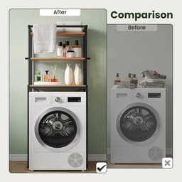 MakkelijkMooi Wasmachine Kast Zwart/Bruin - Opbergkast Badkamer&Toilet - Stellingkast Metaal - Wasmachine Ombouw - 162 x 67 x 40 — thumbnail 3