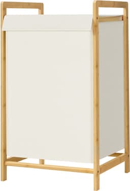 SONGMICS RLH102WD01 - Wasmand met Deksel - 2 Vakken - Afneembare Waszak - Bamboe Frame — thumbnail 1