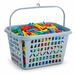 Wasknijpers ophangmandje met haak - ijsblauw - gevuld met 120x houten wasknijpers 7 cm - was ophangen — thumbnail 3