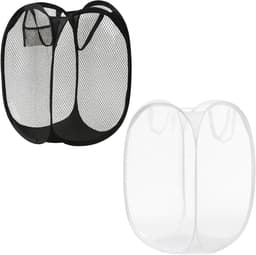 2 opvouwbare wasmanden, grote opvouwbare wasmand, inklapbare wasmand voor op de camping, draagbare waszak, zwart en wit (36 x 36 x 58 cm) — thumbnail 1