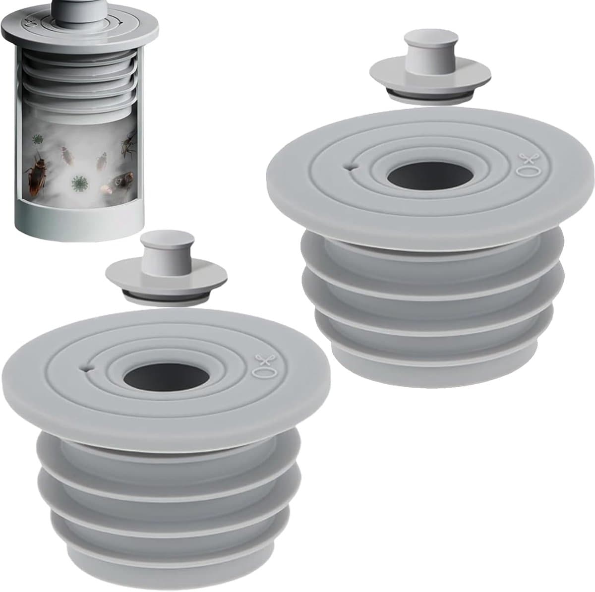 2 stuks - Rfdichtring - Rioolafdichtingen - toepasbare buisbinnendiameter 45-50 mm - vloerafvoer - afvoerbuis afdichting - siliconen wasmachine afvoerslang afdichting - anti-geur afvoerafdichting - met deksel - voor thuis, keuken en badkamer - grijs — afbeelding 1