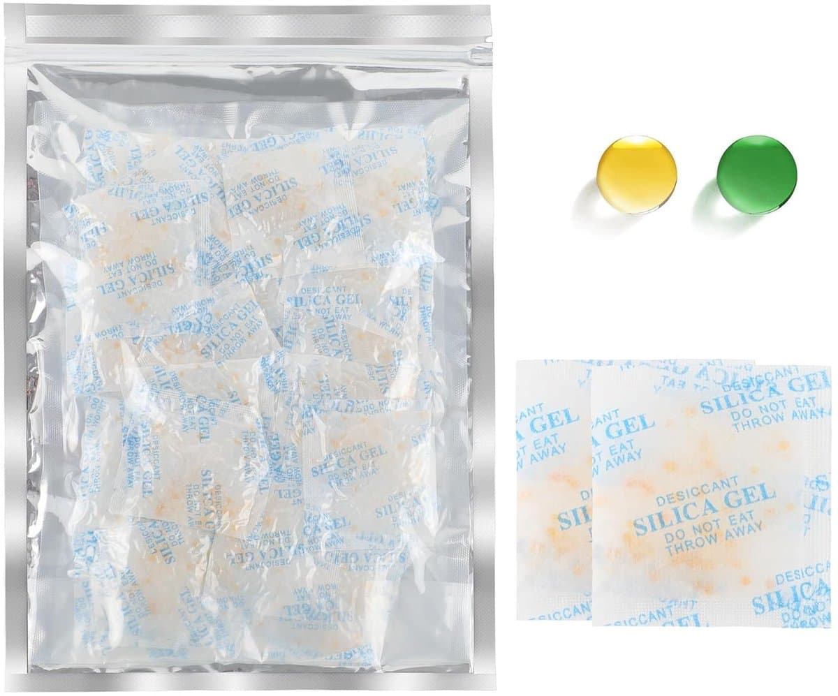 10 g x 30 stuks silicagel zakjes voedselveilige silicagel droogmidden met sinaasappelparels vochtindicator droogmiddel voor het verwijderen van vocht — afbeelding 1