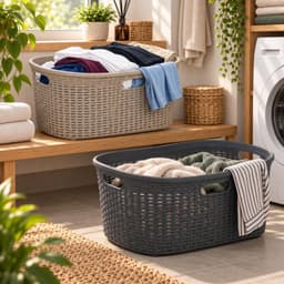 Wasmanden set van 2 - rotan - gevlochten - zwart / beige - kunststof - 40 liter - 59 x 38 x 27 cm — thumbnail 2