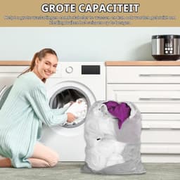 Wasnet voor Wasmachine - Wit - 60 x 90 cm - Polyester met Trekkoord - Voor Grote Kleding en Beddengoed — thumbnail 2