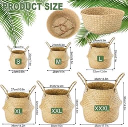 2 stuks zeegras opbergmanden geweven opbergmand met handvat, zeegras plantenpot mand rieten plantenbak opvouwbare speelgoed wasbuik mand, ronde opbergmand voor planken(L 32×28cm) — thumbnail 5