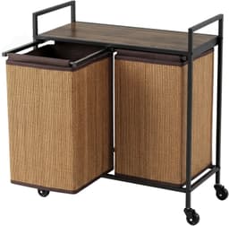 Bamboe wasmand - 2 vakken - 120 liter - Met plank - Waszak - Oprolbaar - 73 x 33 x 78 cm - Bruin — thumbnail 1