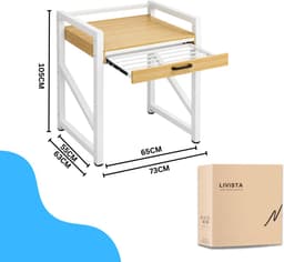 Livista Wasmachinerek - Wasmachine kast - Badkamerrek – Ruimtebesparende Wasmachine Organizer – Stalen Frame – 3 Hoogtestanden – Water-, Kras- en Hittebestendig Werkblad – Antislip Voetjes – Uitschuifbare Hangstang - 200 kg Draagvermogen - Wit/Hout — thumbnail 2