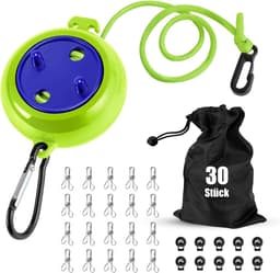 Waslijn uittrekbaar, draagbare campingwaslijn 10m, reis, vakantie, outdoor, waslijn voor badkamer, waskeuken, tuin of reizen (Groen) — thumbnail 1