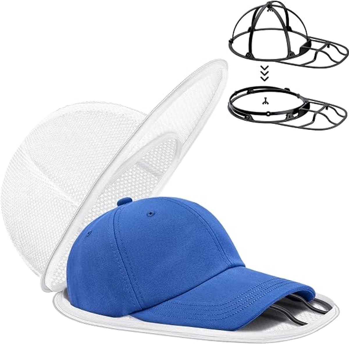 Baseballpettenreiniger, opvouwbare wasmand, reinigingsmand voor petten voor de wasmachine en vaatwasser, pettenreiniger, beschermende vormhouder met wasframe — afbeelding 1