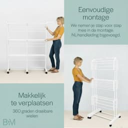 BAUER & MEYER® - Droogtoren met wieltjes XL - 40 Meter drooglengte - Incl. 20 wasknijpers + 1x wasmand - Wastoren inklapbaar - 170 x 134 x 65 cm - Wit — thumbnail 4