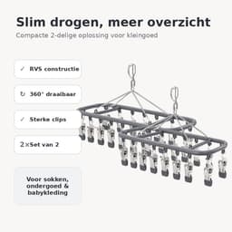 Bobypet - Droogrek - Droogrek hangend - 2 Stucks- Winddicht & Roestvrij - 360° Draaibaar Droogrek RVS - Voor Sokken & Ondergoed - Grijs — thumbnail 3