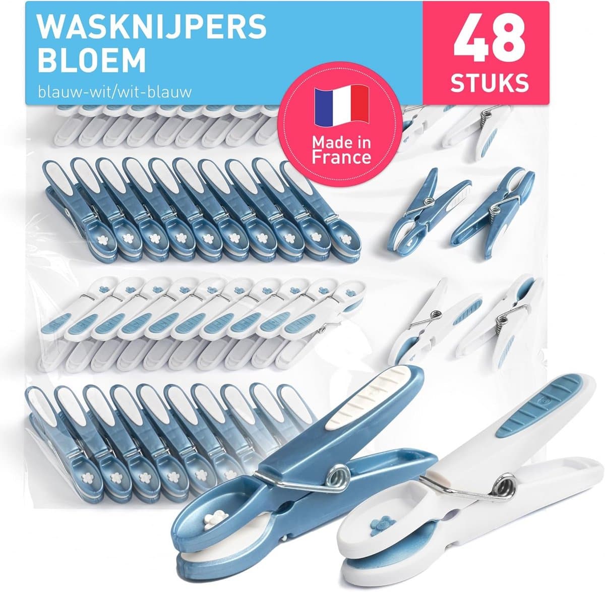 Bloem Wasknijpers (48 Stuks) - Blauw-Wit voor Duurzaam Huishouden — afbeelding 1