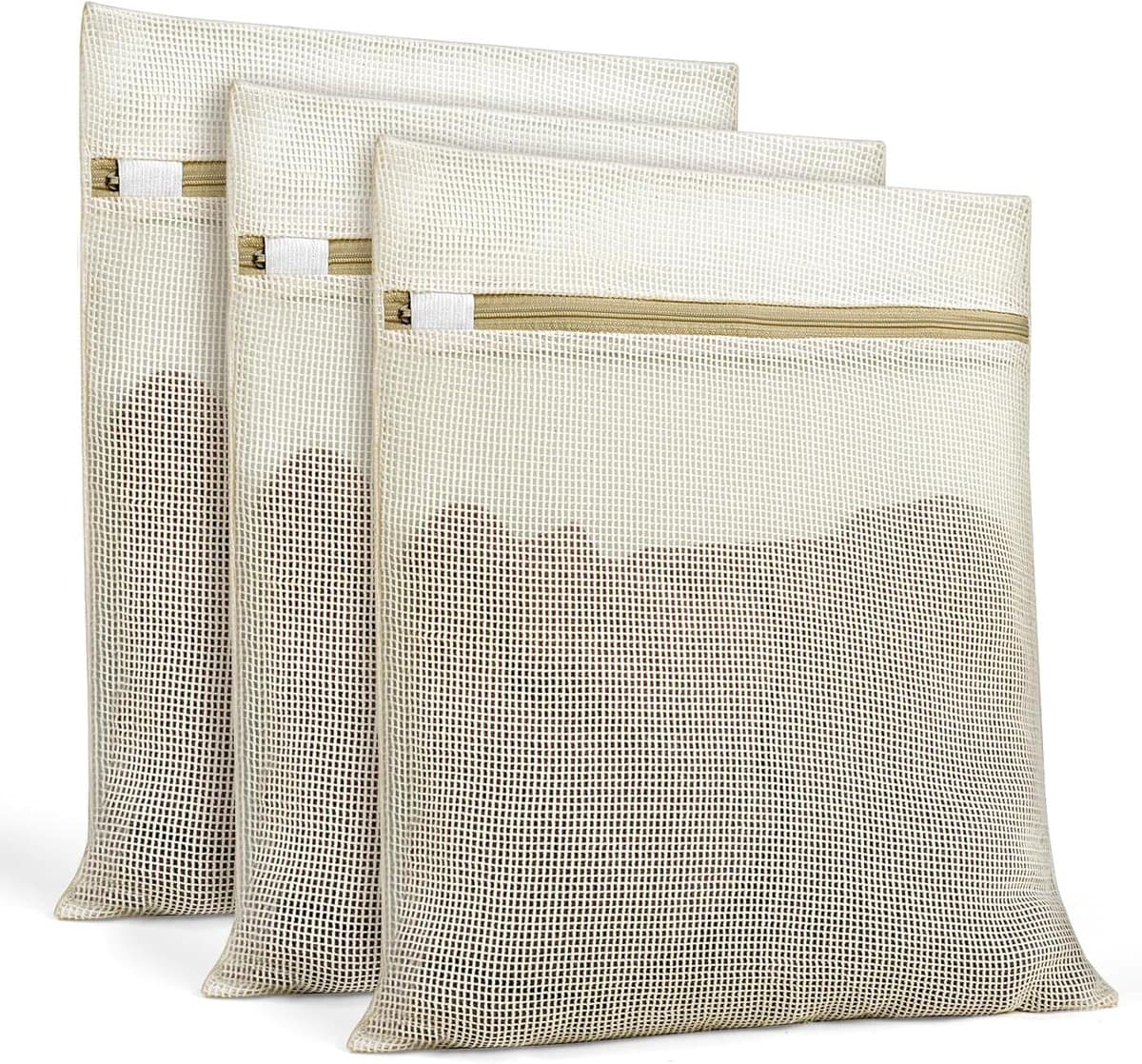 Waszakken - 3 Stuks - Wasnetten - Polyester - Bescherm je Wasgoed en Wasmachine - Waszakjes met Rits - Bh Waszak - Laundry Bag - Wasnetje - Wassorteerder - Packing Cubes - Travel Organizer - Geschikt voor thuis en op reis - 30x40cm - Khaki — afbeelding 1