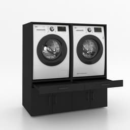 Wasmachinekast Dubbel 134x145x67cm | Ruimtebesparend & Super Stevig | Met Uitschuiflade | Voor Wasmachine en Droger | Zwart Eiken — thumbnail 1