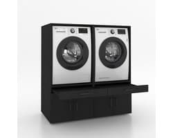 Wasmachinekast Dubbel 134x145x67cm | Ruimtebesparend & Super Stevig | Met Uitschuiflade | Voor Wasmachine en Droger | Zwart Eiken — afbeelding 1