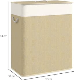 HOMCOM Wasmand - Bamboe - 52x32x63cm - Wit — thumbnail 2