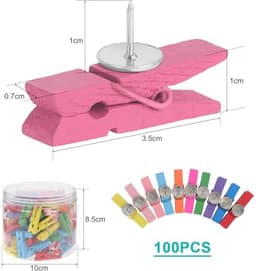 Push-Pinklips voor Muur en Kurk - 100 Stuks Duimtacks met Houten Klemmen — thumbnail 4