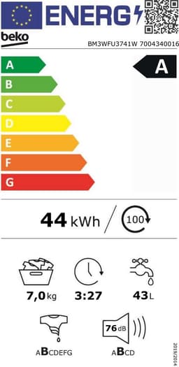 Beko BM3WFU3741W - Wasmachine - 1400 RPM - 7kg - 76 dB - A label - Wit — thumbnail 2