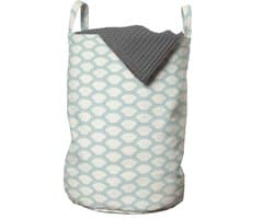 ABAKUHAUS Witte waszak, eenvoudige maritieme stijl, wasmand met handgrepen en trekkoordsluiting voor wasserettes, 33 cm breed x 49 cm hoog, turkoois-crème