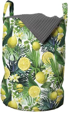 ABAKUHAUS Nature waszak, exotische planten groene blad, wasmand met handvatten trekkoord voor wasserettes, geel bosgroen — thumbnail 4