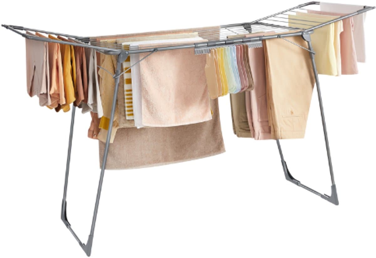 ElevateCommerce – Staande Droogrek voor Wasgoed – Opvouwbaar Wasrek met Sokkenhouder – Ruimtebesparend & Stevig – Zilver — afbeelding 1