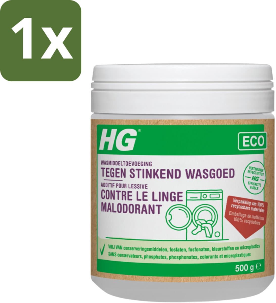 1 x HG Eco Wasmiddeltoevoeging tegen Stinkend Wasgoed 500 gr - Wasmiddel - Stankmoleculen - Wasgoed - Wasmiddeltoevoeging - Stinkend Wasgoed — afbeelding 1