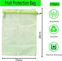 Beschermzakken voor Fruit 15x20 cm - Pack van 100 - Organza - Doorzichtig - Trekkoord - Herbruikbaar - Voor Appels, Peren, Perziken, Tomaat — thumbnail 5