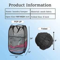 2 stuks wasmand - Opvouwbare wasmand - Pop-up wasmand - Voor badkamer, camping, universiteit, kamer en reizen,Zwart (36 x 36 x 56 cm) — thumbnail 2