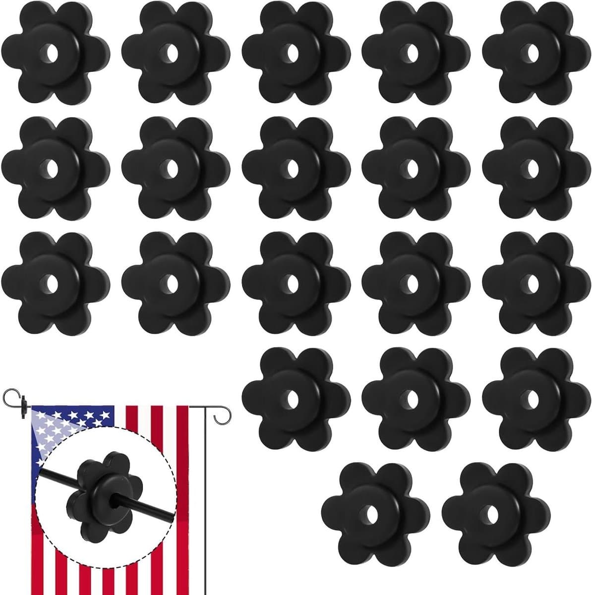 Tuinvlag Stoppers 20 stuks Bloemvormige Clips Windbestendig Kunststof Accessoires Binnen Buiten Gebruik Zwart. — afbeelding 1