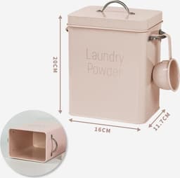 Waspoeder voor wasmiddel, box, wasmiddelbox met doseerlepel en schep, waspoederdoos, metalen opbergdoos, 4 liter, poeder opbergdoos (roze) — thumbnail 4
