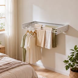 80 cm Wanddroogrek Inklapbaar - Droogrek Inklapbaar - Wasrek Hangend - Uitklapbaar - Muur - Ophangbaar - Incl. 4 Handdoek Haakjes - Draagkracht 25 kg - Wit — thumbnail 1