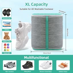 XL, 2-in-1 schoenwaszak, waszak voor schoenen en sneakers met extra reinigingsvak voor zolen, schoenwaszak voor schoenen, wasnet, versterkte ritssluiting, grijs — thumbnail 3