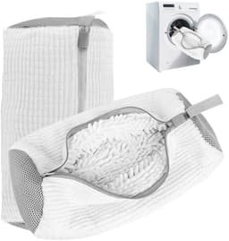 Schoenwaszak voor wasmachine, 2 stuk waszak met borstels voor schoenen, schoenzak voor wasmachine, wasnet voor sneakers, schoenwaszak, voor wasmachine en droger, wit — thumbnail 1