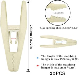 20 stuks fluwelen kledingklemmen, wasknijpers, antislip, sterke, vingergevlokte klemmen voor dunne fluwelen kleerhangers, pakken, broeken, rokken (beige) — thumbnail 4
