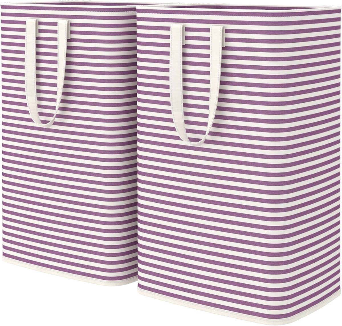Set van 2 wasmand, 80 liter, grote opvouwbare wasbox, wasverzamelaar, wassorteerder, opbergdoos met handgrepen voor kleding, handdoeken, speelgoed, paars — afbeelding 1