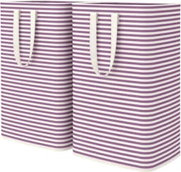 Set van 2 wasmand, 80 liter, grote opvouwbare wasbox, wasverzamelaar, wassorteerder, opbergdoos met handgrepen voor kleding, handdoeken, speelgoed, paars — thumbnail 1