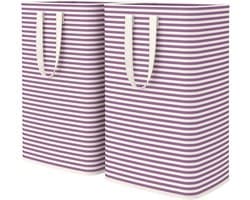Set van 2 wasmand, 80 liter, grote opvouwbare wasbox, wasverzamelaar, wassorteerder, opbergdoos met handgrepen voor kleding, handdoeken, speelgoed, paars