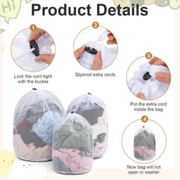 Waszakken, wasnet voor wasmachine, mesh, waszak, waszak, wasmachine met trekkoord, waszak, vervorming en vouwen van kleding te voorkomen, beschermt kleding, 30 x 40, 40 x 50, 50 x 60 cm — thumbnail 5