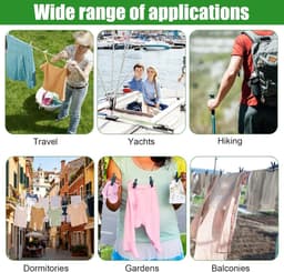Waslijn uittrekbaar - Roze en Groen - 8 m per stuk - Verstelbare Windbestendige Waslijn met Roestvrijstalen Haken - Voor Buiten en Camping — thumbnail 2