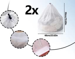 Dailygoods- Wasnet Set van 2 - 50 x 60 cm - Herbruikbaar - Dichte Mesh - Koordsluiting - Bescherming voor Kleding - Waszak — thumbnail 5