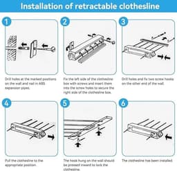 Dailygoods- Waslijn Intrekbaar 3,2-3,75 m - Wandmontage - Kunststof - 4-5 Touwen - 8 kg Capaciteit - Ruimtebesparend Ontwerp - Wasdroger — thumbnail 3