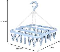 Dailygoods- Droogrek Opvouwbaar met 32 Clips - Druppelhanger - Verstelbare Haken - Kunststof - Voor Sok/Handdoek/Baby Kleding - Eenvoudige Opslag - Wasrek — thumbnail 2