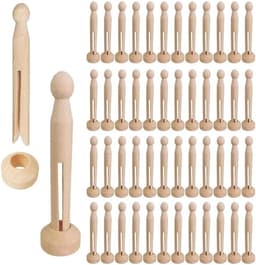 Houten Knijpers - Poppennaalden Knutsel - Creatief Knutselen - Natuurlijk Materiaal - 50 Sets - Houtkleur — thumbnail 1