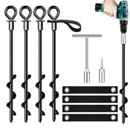 Spiraal Grondanker Set – Zware Grondschroef - Tentankers - 4 Stuks - T-handgreep & 14mm Adapter - RVS - Elektrisch of Handmatig - Windbestendig - Diepe Grip in Grond - Voor Tent & Trampoline & Schommel — thumbnail 1