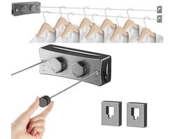 Waslijn Uittrekbaar 17Ft - Wandmontage - Roestvrij Staal - Ruimtebesparend - Intrekbaar - Premium Materiaal - Drooglijn