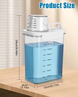 SnelShoppen - Airtight Waspoederdispenser met Maatbeker, 1800ml Transparante Wasmiddeldoos, Multifunctionele Opbergcontainer voor Waspoeder en Wasparf — thumbnail 5