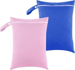 Thijox - 2 Stuks Natte Bagage Tas, Waterdichte Waszak met Ritssluiting, Herbruikbaar, Lichtgewicht & Opvouwbaar, 40 x 30 cm, Blauw en Roze, Ideaal voo — thumbnail 1