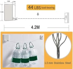 Uitschuifbare waslijn voor binnen, verborgen uitschuifbare waslijn voor balkon, boren niet nodig, hangt niet door, hoog draagvermogen, te gebruiken voor het drogen van kleding. — thumbnail 3